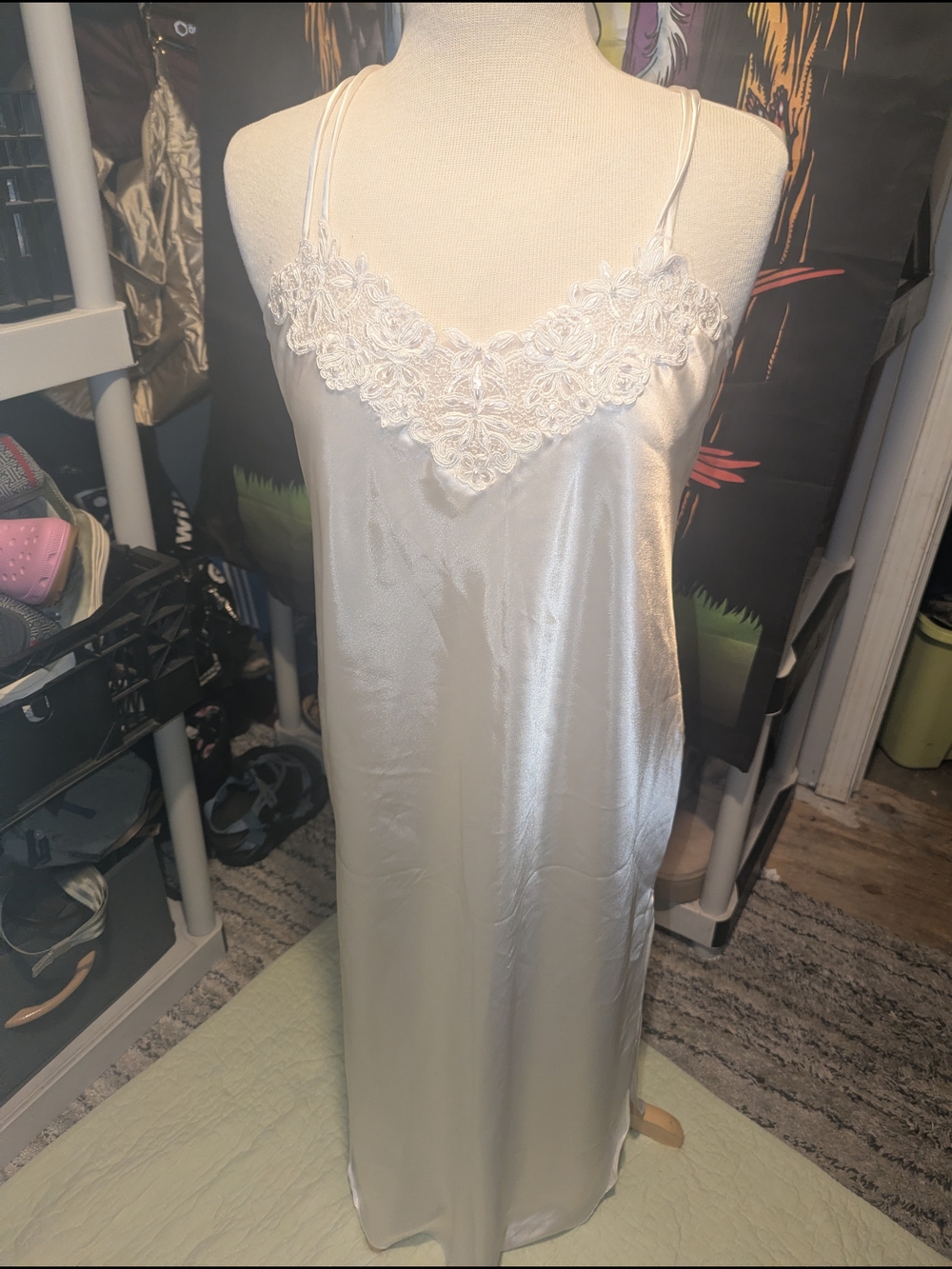 Expressions Ivory Satin Lace Trim Slip Dress